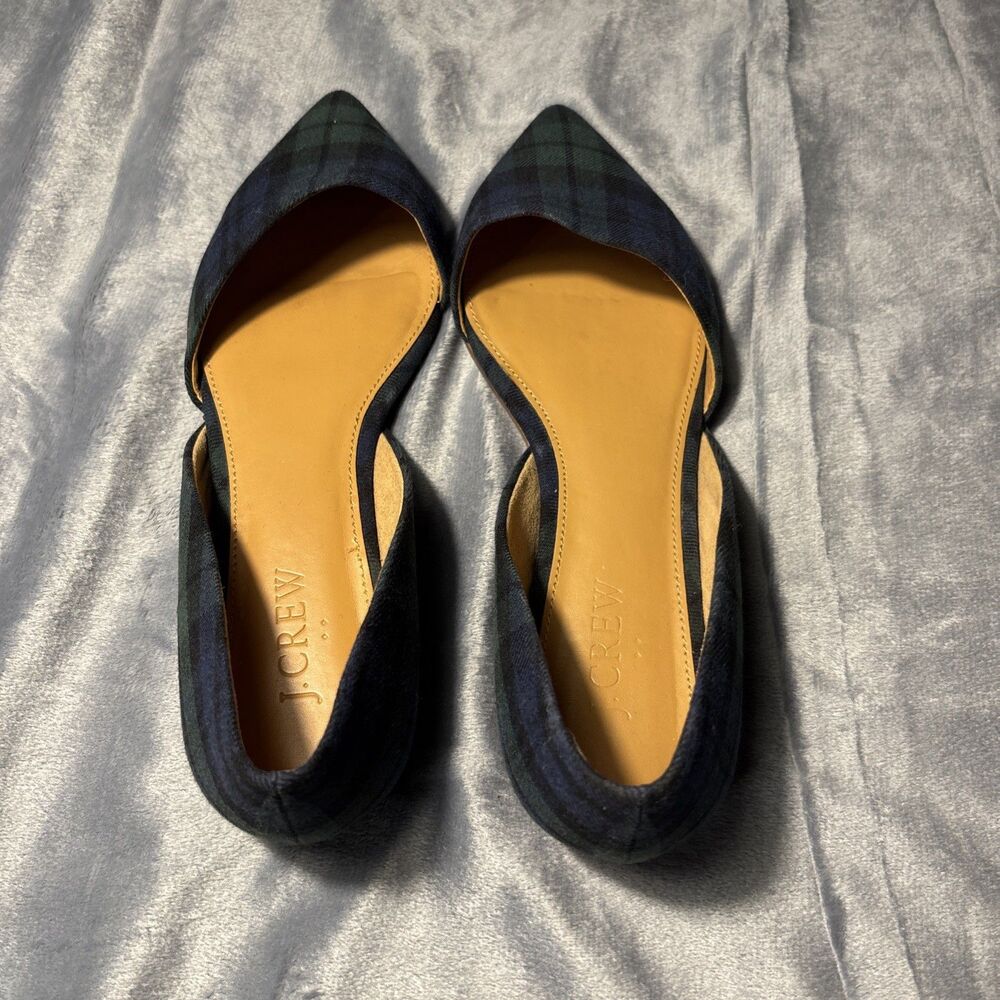 J.CREW Women's d’Orsay Flat In Green/Blue Tartan Plaid Size 7 - Picture 3 of 4